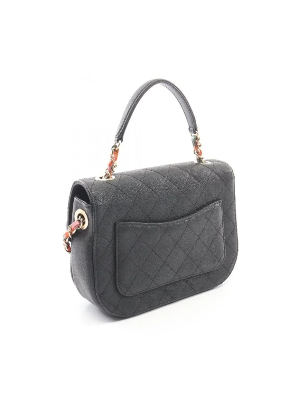 Chanel Shoulder Bag CC Logo Top Handle Flap Quilted 2-Way Black